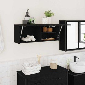 Mueble de pared de baño madera ingeniería negro 80x25x30 cm