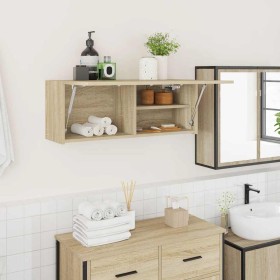 Mueble de pared baño madera ingeniería roble Sonoma 80x25x30 cm