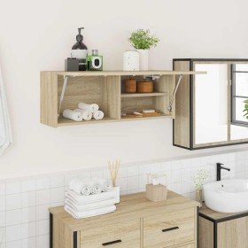Mueble de pared baño madera ingeniería roble Sonoma 80x25x30 cm