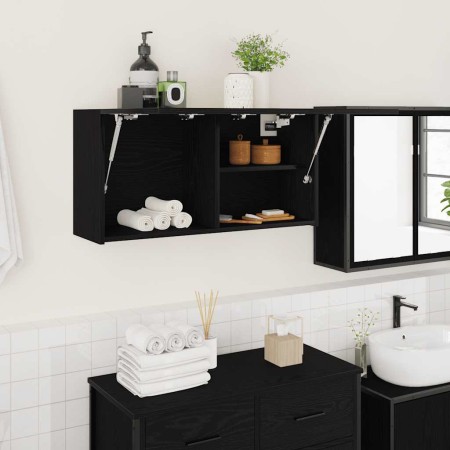 Mueble de pared de baño madera ingeniería negro 80x25x40 cm