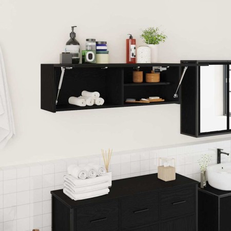 Mueble de pared de baño madera ingeniería negro 100x25x30 cm