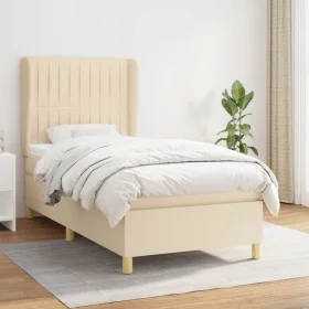 Box spring bed with cream fabric mattress 90x190 cm by vidaXL, Beds and slatted bases - Ref: Foro24-3128650, Price: 375,12 €,...
