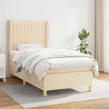 Box spring bed with cream fabric mattress 90x190 cm by vidaXL, Beds and slatted bases - Ref: Foro24-3128650, Price: 375,12 €,...