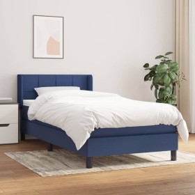 Cama box spring con colchón tela azul 80x200 cm