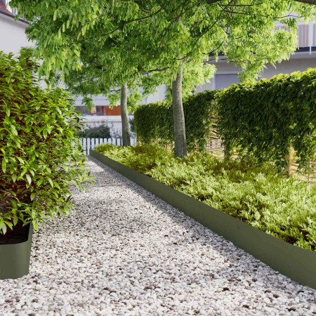 Bordes césped 10 uds acero laminado frío verde oliva 20x103 cm