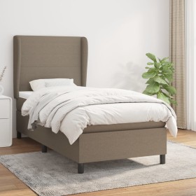 Cama box spring con colchón tela gris taupe 90x190 cm