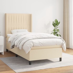 Cama box spring con colchón tela color crema 90x190 cm