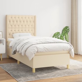 Box spring bed with cream fabric mattress 90x190 cm by vidaXL, Beds and slatted bases - Ref: Foro24-3132198, Price: 376,56 €,...