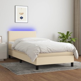 Boxspringbett mit Matratze und LED-Cremestoff 90x190 cm von vidaXL, Betten und Lattenroste - Ref: Foro24-3132962, Preis: 324,...