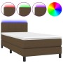 Box spring bed mattress and LED lights dark brown fabric 90x190cm by vidaXL, Beds and slatted bases - Ref: Foro24-3133120, Pr...