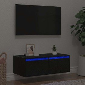 Mueble de TV con luces LED roble negro 75x35,5x25 cm en Muebles TV | Comprar online en Foro24