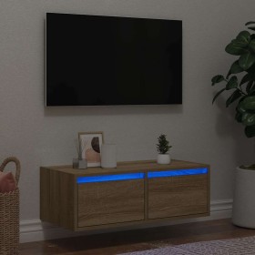 Mueble de TV con luces LED roble sonoma 75x35,5x25 cm