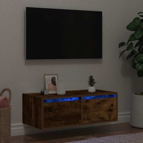 Mueble de TV con luces LED roble ahumado 75x35,5x25 cm