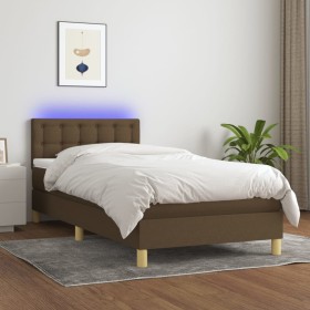 Cama box spring con colchón LED tela marrón oscuro 90x190 cm