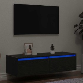 Mueble de TV con luces LED roble negro 100X35,5x25 cm