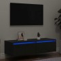 Mueble de TV con luces LED roble negro 100X35,5x25 cm