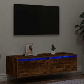 Mueble de TV con luces LED roble ahumado 100X35,5x25 cm