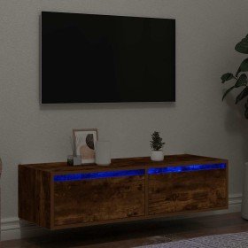 Mueble de TV con luces LED roble ahumado 100X35,5x25 cm