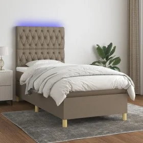Box spring bed with mattress and LED lights taupe gray fabric 90x190 cm by vidaXL, Beds and slatted bases - Ref: Foro24-31356...