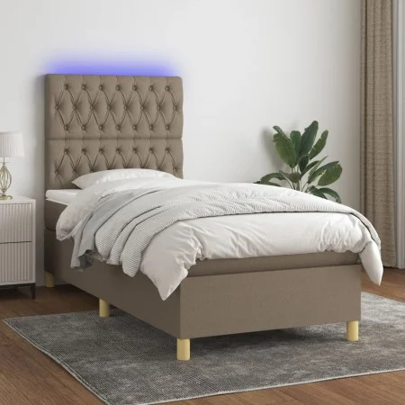 Box spring bed with mattress and LED lights taupe gray fabric 90x190 cm by vidaXL, Beds and slatted bases - Ref: Foro24-31356...