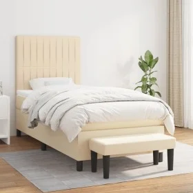 Box spring bed with cream fabric mattress 90x190 cm by vidaXL, Beds and slatted bases - Ref: Foro24-3136722, Price: 392,08 €,...