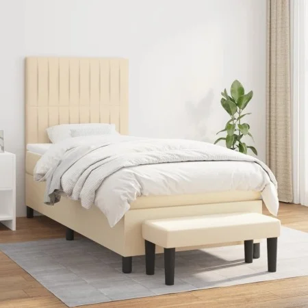 Box spring bed with cream fabric mattress 90x190 cm by vidaXL, Beds and slatted bases - Ref: Foro24-3136722, Price: 392,08 €,...