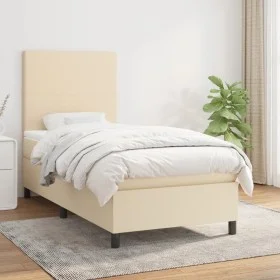 Box spring bed with cream fabric mattress 90x190 cm by vidaXL, Beds and slatted bases - Ref: Foro24-3141582, Price: 353,10 €,...