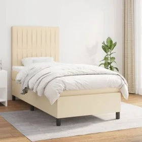 Box spring bed with cream fabric mattress 90x190 cm by vidaXL, Beds and slatted bases - Ref: Foro24-3141902, Price: 355,40 €,...