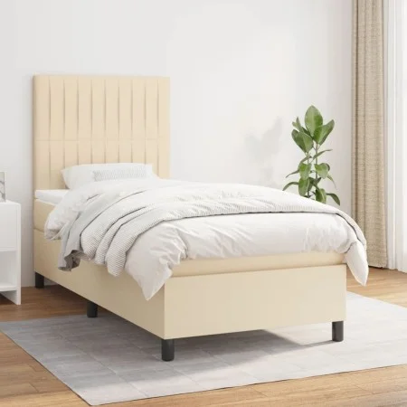 Box spring bed with cream fabric mattress 90x190 cm by vidaXL, Beds and slatted bases - Ref: Foro24-3141902, Price: 355,40 €,...