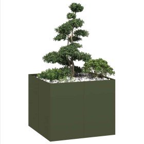 Jardinera acero verde oliva 100x100x80 cm en Maceteros y jardineras | Comprar online en Foro24
