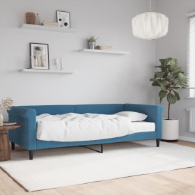 Sofa bed with blue velvet mattress 90x200 cm by vidaXL, Beds and slatted bases - Ref: Foro24-3197746, Price: 315,94 €, Discou...
