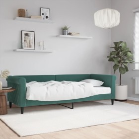 Sofá cama con colchón terciopelo verde oscuro 80x200 cm