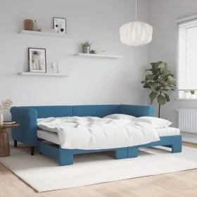 Ausziehbares Schlafsofa mit blauer Samtmatratze 90x200 cm von vidaXL, Betten und Lattenroste - Ref: Foro24-3197794, Preis: 44...