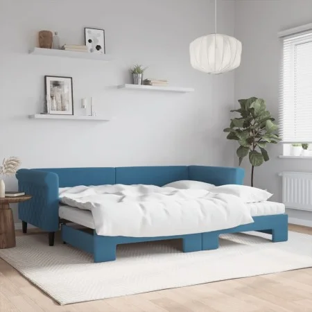 Ausziehbares Schlafsofa mit blauer Samtmatratze 90x200 cm von vidaXL, Betten und Lattenroste - Ref: Foro24-3197794, Preis: 44...