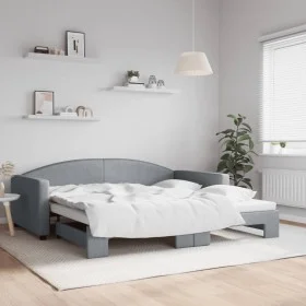 Trundle sofa bed light gray fabric 100x200 cm by vidaXL, Beds and slatted bases - Ref: Foro24-3197193, Price: 259,57 €, Disco...