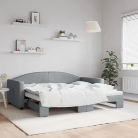 Trundle sofa bed light gray fabric 90x190 cm by vidaXL, Beds and slatted bases - Ref: Foro24-3197198, Price: 238,65 €, Discou...