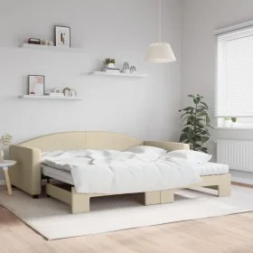 Trundle sofa bed with cream fabric mattress 100x200 cm by vidaXL, Beds and slatted bases - Ref: Foro24-3197215, Price: 433,26...