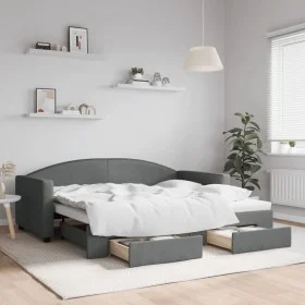 Trundle sofa bed with drawers dark gray fabric 90x190 cm by vidaXL, Beds and slatted bases - Ref: Foro24-3197235, Price: 284,...
