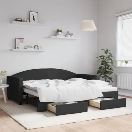 Trundle sofa bed with drawers black fabric 90x190 cm by vidaXL, Beds and slatted bases - Ref: Foro24-3197236, Price: 284,64 €...