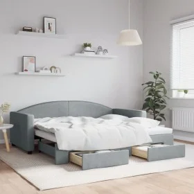 Trundle sofa bed with drawers light gray fabric 90x190 cm by vidaXL, Beds and slatted bases - Ref: Foro24-3197234, Price: 278...