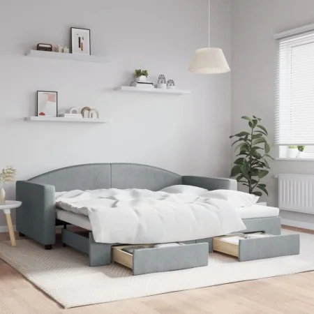 Trundle sofa bed with drawers light gray fabric 90x190 cm by vidaXL, Beds and slatted bases - Ref: Foro24-3197234, Price: 278...