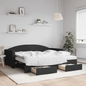Trundle sofa bed with drawers black fabric 90x190 cm by vidaXL, Beds and slatted bases - Ref: Foro24-3197254, Price: 434,68 €...