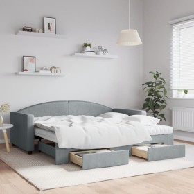 Trundle sofa bed with drawers light gray fabric 90x190 cm by vidaXL, Beds and slatted bases - Ref: Foro24-3197252, Price: 444...