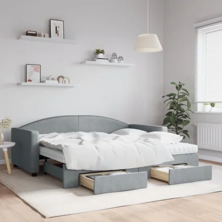 Trundle sofa bed with drawers light gray fabric 90x190 cm by vidaXL, Beds and slatted bases - Ref: Foro24-3197252, Price: 430...