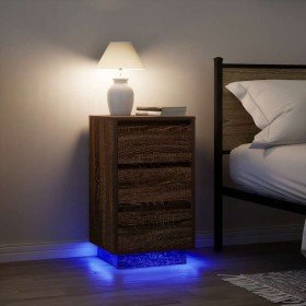 Mesilla de noche con luces LED roble marrón 38x34x65 cm en Mesitas de noche | Comprar online en Foro24