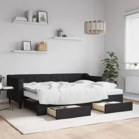 Trundle sofa bed with drawers black fabric 80x200 cm by vidaXL, Beds and slatted bases - Ref: Foro24-3197477, Price: 452,67 €...