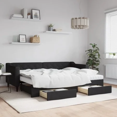 Trundle sofa bed with drawers black fabric 80x200 cm by vidaXL, Beds and slatted bases - Ref: Foro24-3197477, Price: 452,67 €...