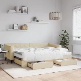 Trundle sofa bed with drawers cream fabric 80x200 cm by vidaXL, Beds and slatted bases - Ref: Foro24-3197479, Price: 456,17 €...