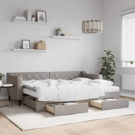 Trundle sofa bed with drawers taupe gray fabric 80x200 cm by vidaXL, Beds and slatted bases - Ref: Foro24-3197478, Price: 455...