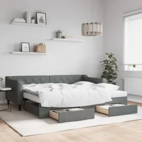 Trundle sofa bed with drawers dark gray fabric 90x200 cm by vidaXL, Beds and slatted bases - Ref: Foro24-3197481, Price: 486,...